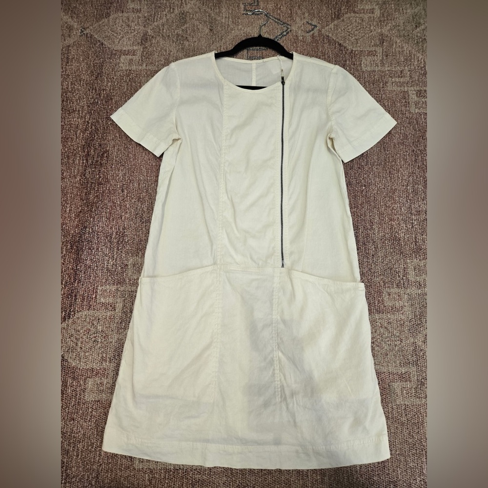 Vintage y2k white parachute zipper accent mini dress w/big pockets small